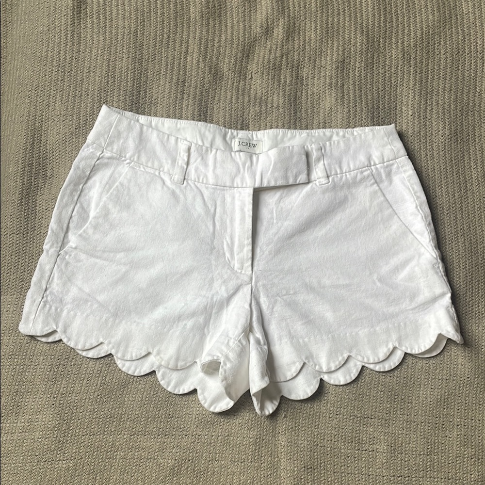 J. Crew White High Waist Scalloped Shorts